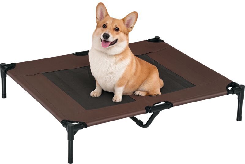 Pawhut - Large Raised Dog Bed Cat Elevated Lifted Cooling Portable Camping Basket Outdoor Indoor Mesh Pet Cot Metal Frame Brown Brown