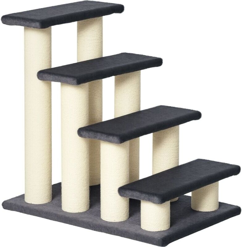 Pawhut - Dog Steps for Bed 4 Step Pet Stairs ladder for Dog Cat Scratch Post Grey
