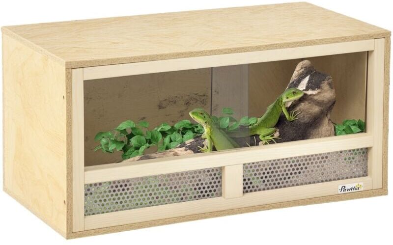 Reptile Terrarium Vivarium Reptile Habitat w/ Sliding Doors for Lizards 60 x 29.5 x 29.5cm - Pawhut