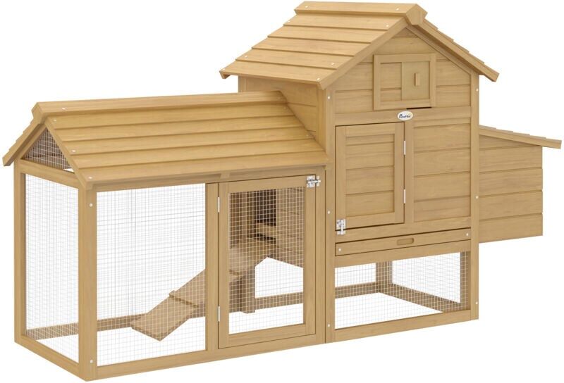 Pawhut - Small Chicken Coop with Run Hen House Poultry Coops Nesting Box Wood Natural