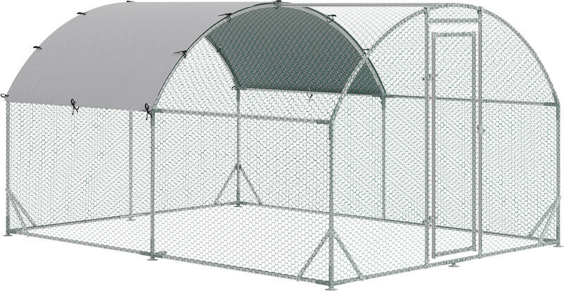 PawHut Walk In Chicken Run Galvanized Chicken Coop Hen Poultry House Cage Rabbit Hutch Pet Playpen Backyard with Water-Resist Cover, 2.8 x 1.9 x 2m