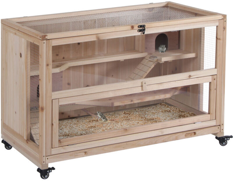 Pawhut - Wooden Hamster Cage, 3-Tier Roden Small Animals Hutch, 99 x 50 x 69 cm