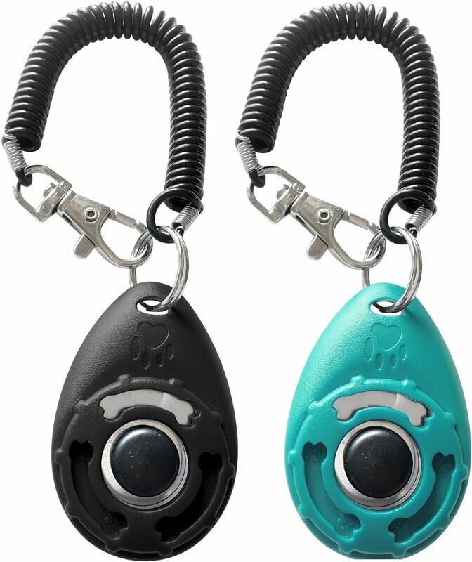 Jormftte - Pet Training Clicker with Wrist Strap - Dog Training Clickers (New Black + Blue)