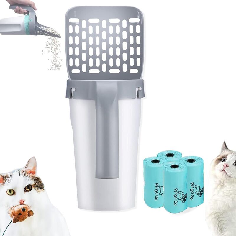 Héloise - Premium Quality Cat Litter Scoop with Stand,Cat Litter Scoop with Cat Litter BagsPortable Large Capacity,Cat Litter Scoop (4 Boxes of 15