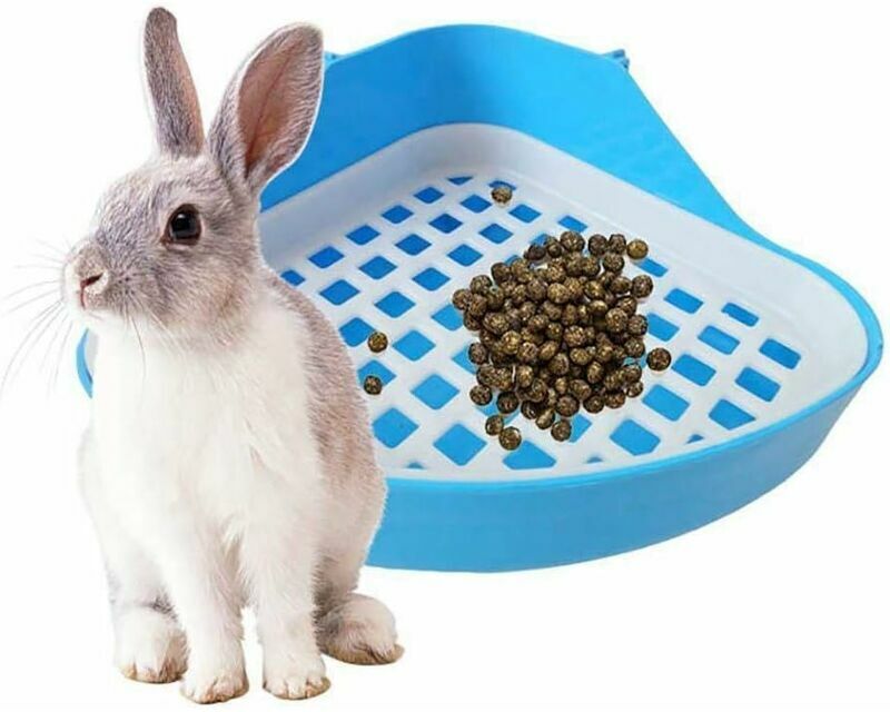 Dewdat - Rabbit Toilet Litter Tray, Small Animal Corner Toilet Potty, Pet Litter Corner Trays for Rabbit, Hamster (Pink)