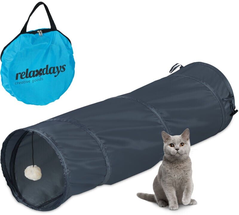 Relaxdays - Foldable Cat Tunnel, Pet Toy with Ball, Interactive Play, Pop-up Function, WxD: approx. 88 x 25 cm, Grey