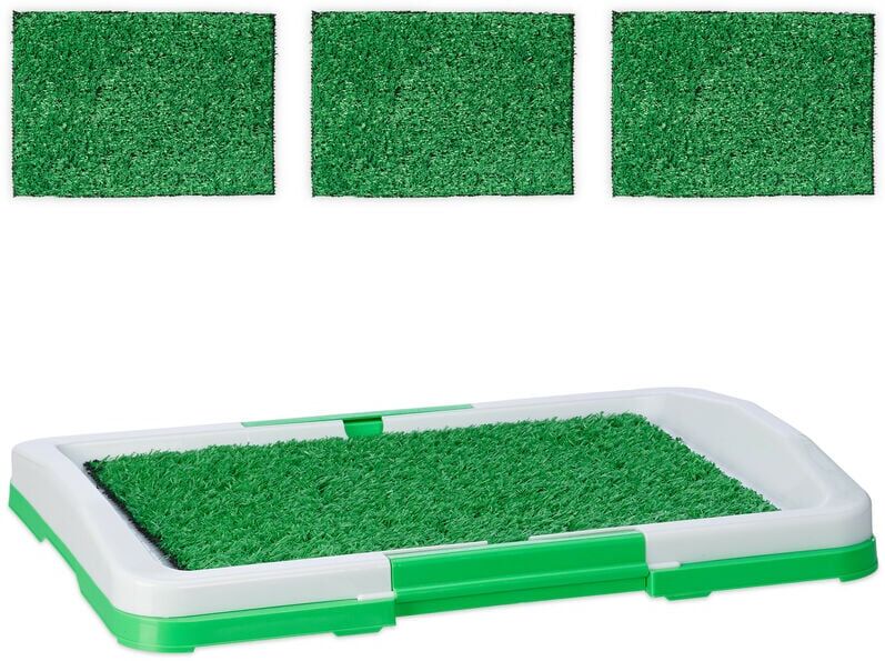 Relaxdays - Puppy Litter Tray, Dog, Toilet, Indoor & Outdoor, 4x Grass Mats, HxWxD: 5.5 x 45.5 x 33, Plastic, White/Green