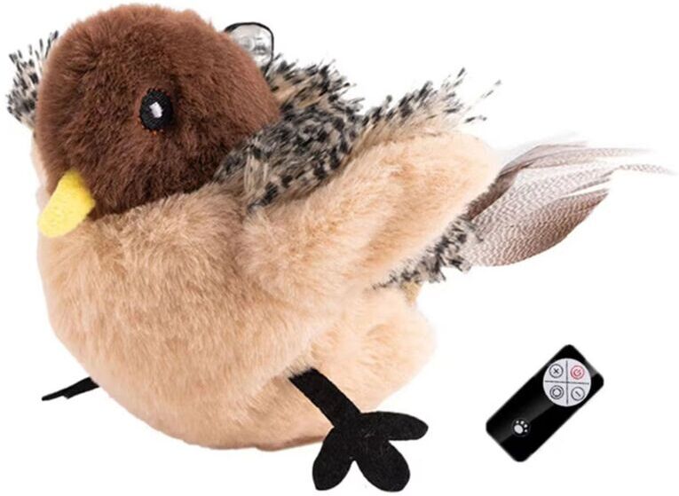 Tlily - Remote Control Interactive Cat Toys Flying Bird Flapping Wings Sparrow Toy Vivid Chirping Simulation