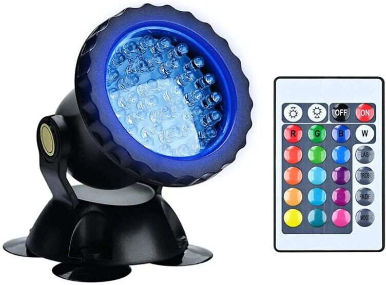 AOUGO Rgb Aquarium Floodlight, Underwater Submersible Fish Lights, IP68 Waterproof led Lamp Adjustable Angle Light with Remote Control for Garden Pond Pool