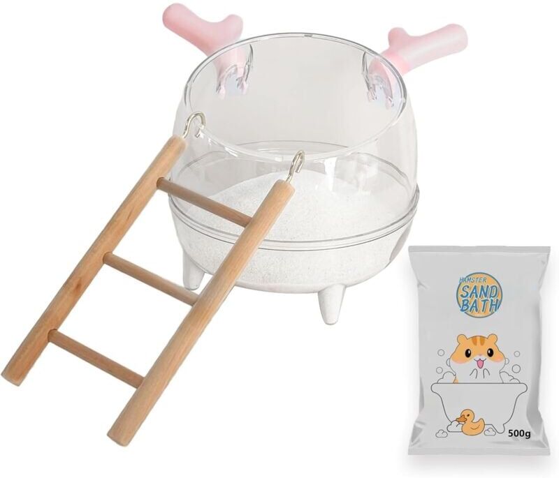 Groofoo - Sand Bath Container,Easy Clean Plastic Bowl, Small Pet Large Dust Bathing House with Bath Sand and Staircases, Bathrub Cage Accessorie for