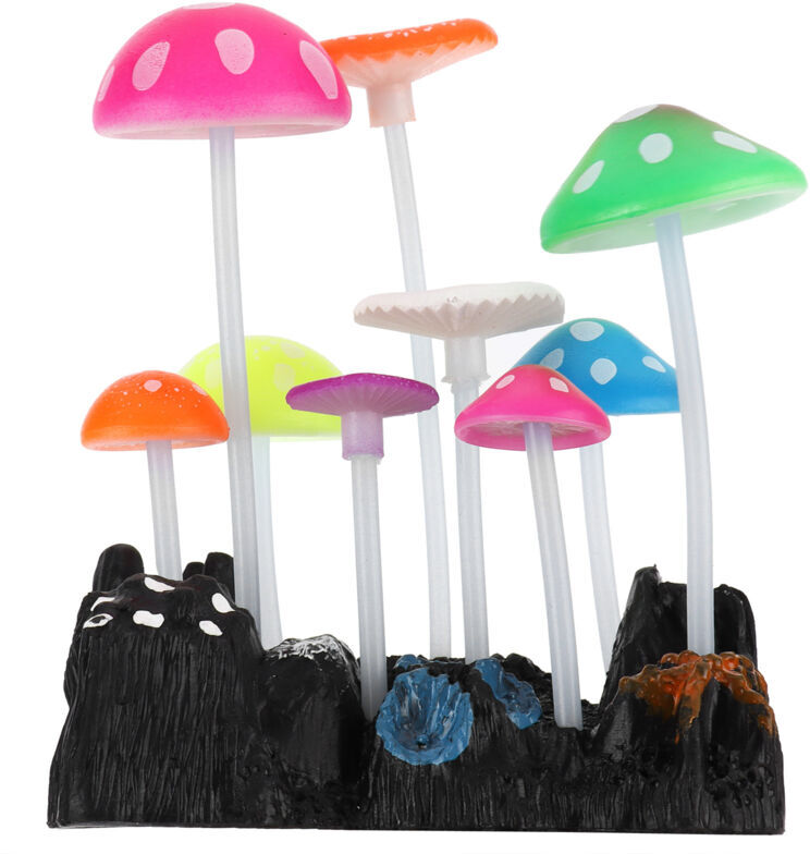 Groofoo - Simulation Mushrooms Aquarium Decoration Glowing Rockery Aquarium Decoration for Fish Tank Landscape
