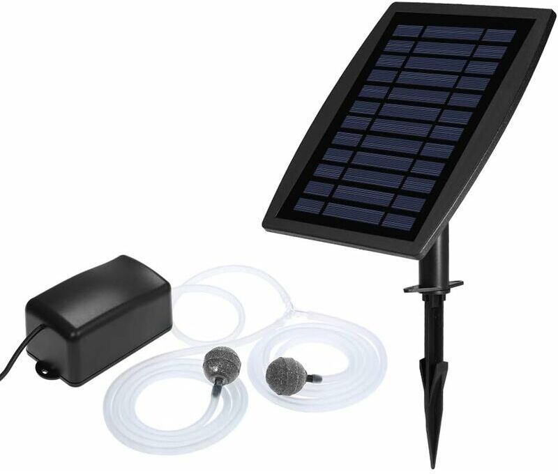 Tinor - Aquarium Air Pump Oxygenator, Solar Air Pump and Air Bubble Stones, Solar Pond Aerator for Fish Tank up to 120 Gallons 3 Mode&No Noise Solar