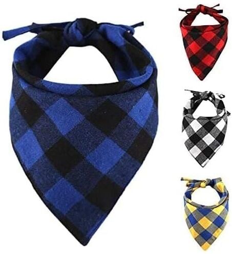 Pack Plaid Dog Bandanas - Adjustable Neckerchiefs Washable Reversible Cotton Bandana with Rope Suitable for Small Medium Large Dogs - Sollbry
