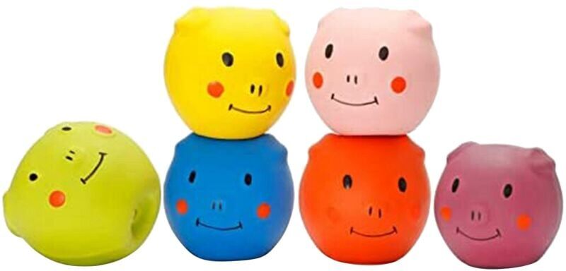 TLILY Squeaky Dog Toys -Cute Funny Pigge Latex Balls for Small Puppy and Medium Pets Dogs (6 Pack)