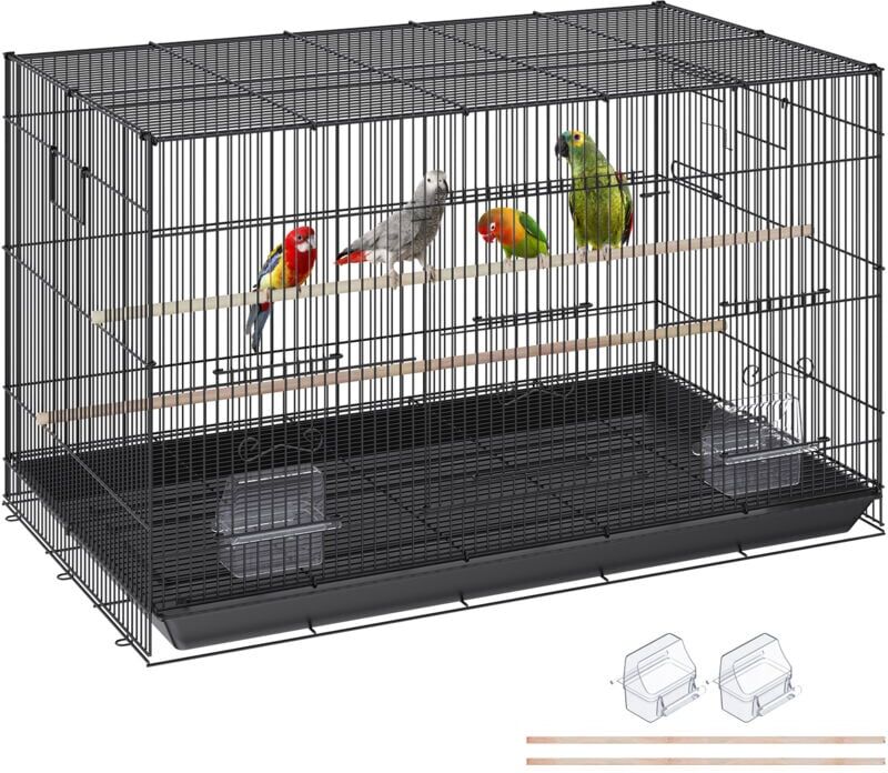 MOPHORN Vevor 30 inch Bird Cage, Metal Large Parakeet Cages for Cockatiels Small Parrot Budgies Lovebirds Canaries, Pet Bird Cage with Rolling Stand and Tray