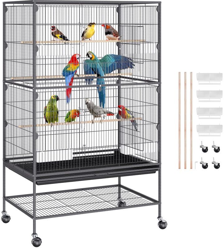 Mophorn - vevor 52 inch Standing Large Bird Cage, Carbon Steel Flight Bird Cage for Parakeets, Cockatiels, Parrots, Macaw with Rolling Stand and Tray