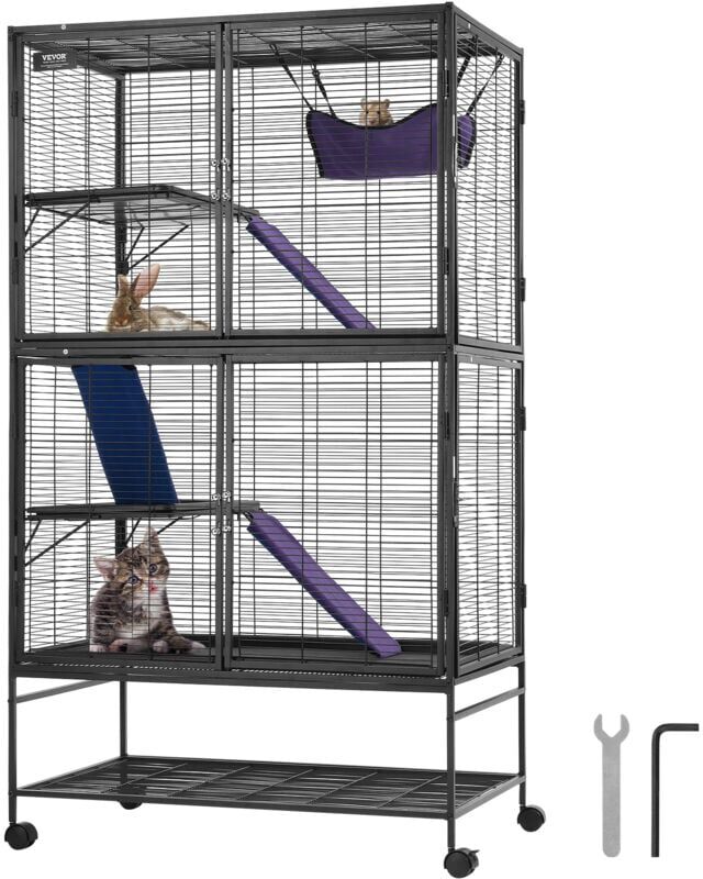 VEVOR 64.6" Rolling Metal Ferret Cage, Large 4-Tier Critter Nation Cage, Small Animal Cage with Ramps & Tray, Easy to Set up for Pet Rats, Hamster,