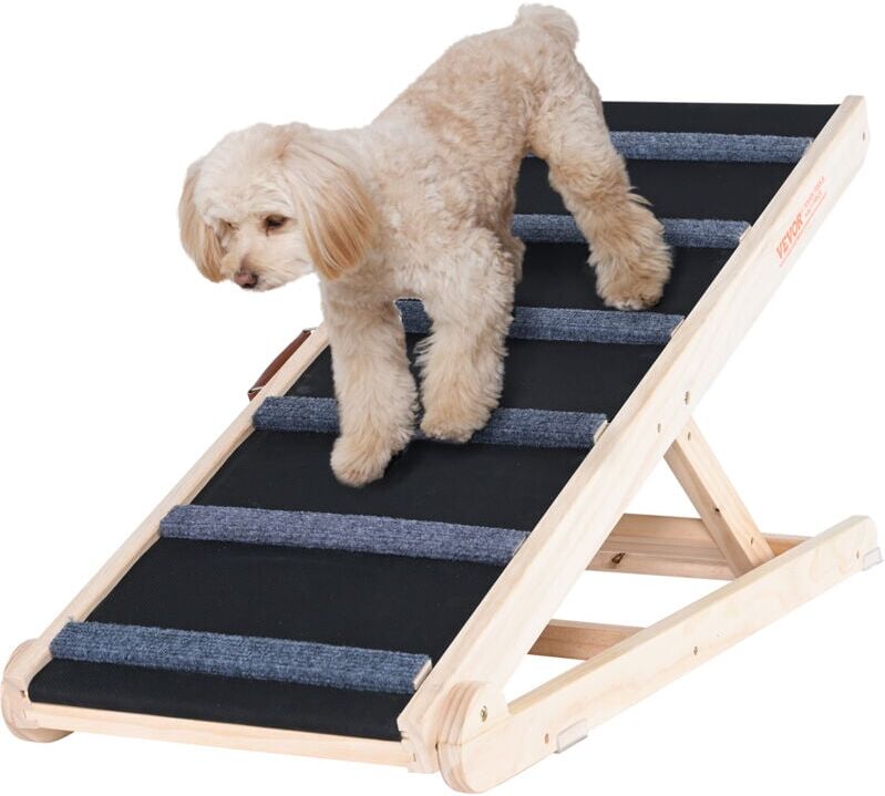 VEVOR Dog Ramp, Folding Pet Ramp for Bed, Adjustable Dog Ramp for Small, Large, Old Dogs & Cats, Wooden Pet Ramp with 41.3" Long Ramp, Adjustable