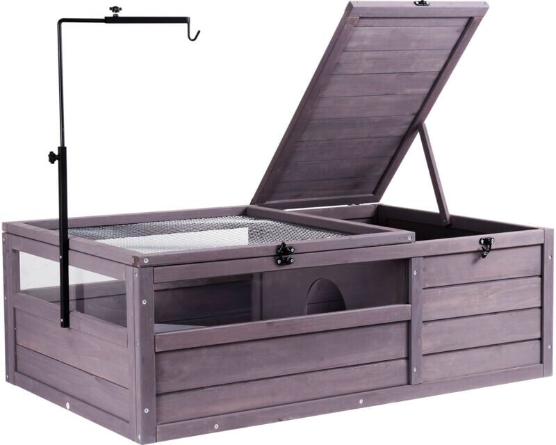 VEVOR Tortoise Habitat, Wooden Tortoise House Indoor & Outdoor, Tortoise Enclosure with Adjustable Lamp Holder, 2-Room Reptile Enclosure Small Animal Cage
