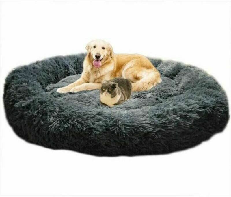 Dewdat - Washable Extra Large Round Soft Cat and Dog Bed with Cushion,Deluxe Pet Basket-100x100cm-Grey