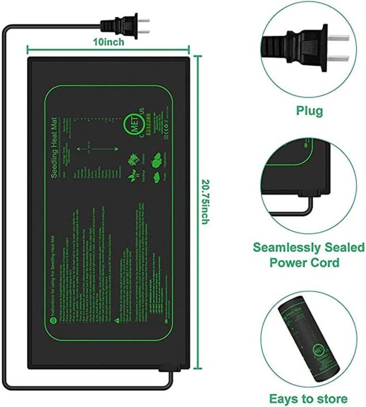 AIPERQ Waterproof Plant Heating Mat, Germination Greenhouse, Accelerates Seed Germination, Reptile and Amphibian Heating Mat, 21/30 Watt, 52 × 25 cm (1
