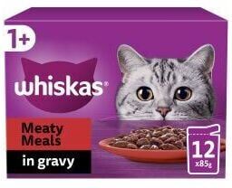 Whiskas - 1+ Meaty Meals Adult Wet Cat Food Pouches in Gravy 1 - 85g - 811963