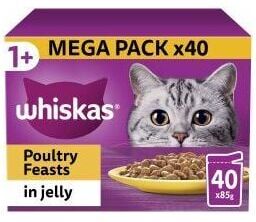 Whiskas - 1+ Poultry Feasts Adult Wet Cat Food Pouches in Jell - 85g - 811917