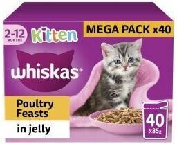 Whiskas - Kitten Poultry Feasts Wet Cat Food Pouches in Jelly - 85g - 816390