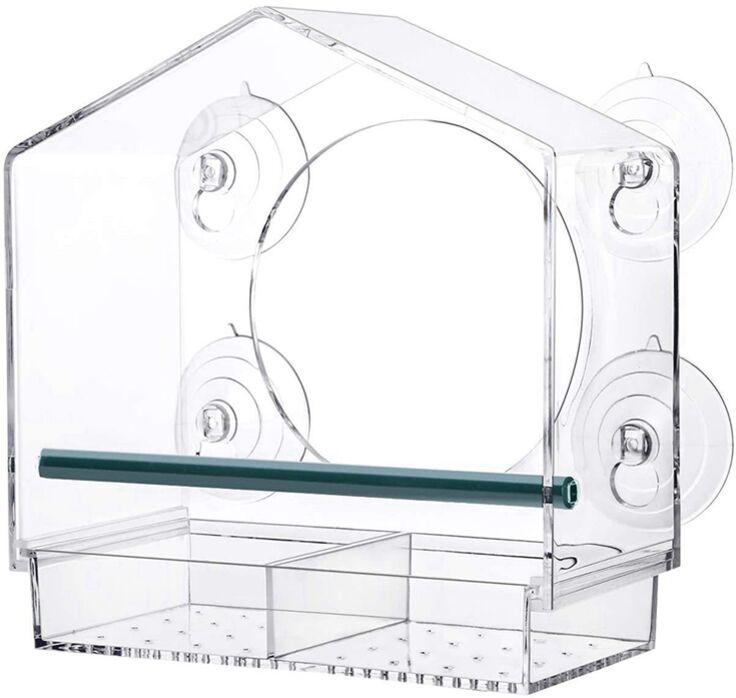 TLILY Window Bird Feeders with Strong Suction Cups, Clear Feeder for Outside,Bird House 2 Compartment Removable Tray