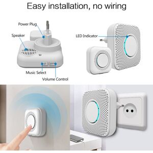 Langray - 150m Wireless Chime, led Indicator, 36 Melodies with 4 Volume Levels, 1 Transmitter and 1 Spare, Wireless Home Chime for Home