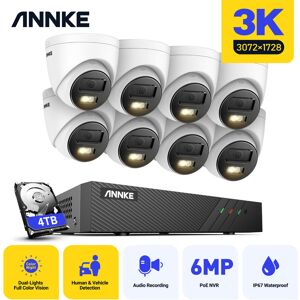 3K H.265+ nvr Security System with 8 Cameras,AI Human/Vehicle Detection,Built-in microphone -4TB hdd - Annke