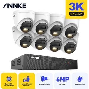 Annke - 3K H.265+ nvr Security System with 8 Cameras,AI Human/Vehicle Detection,Built-in microphone,IP67 Waterproof - No Hard Drive