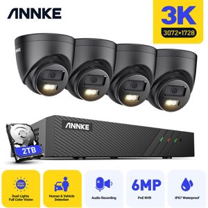 3K H.265+ Security 8 Channel nvr System with ai Human/Vehicle Detection, IP67 Waterproof,4 Cameras - 2TB hdd - Annke