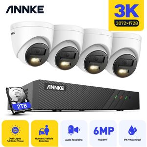 3K H.265+ Security 8CH nvr System with ai Human/Vehicle Detection,Waterproof IP67,4 Cameras - 2TB hdd - Annke