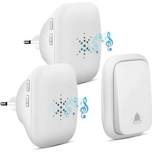 AOUGO Outdoor Wireless Doorbell - Waterproof with 2 Receivers - IP68 Waterproof - 150m Range - 4 Volume Levels - 36 Ringtones - No Battery,White