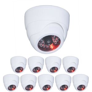 Set of 10 Dummy Cameras, Flashing led Light, Indoor & Outdoor, Burglar Deterrent, 7 x 9.5 x 9.5 cm, White - Relaxdays