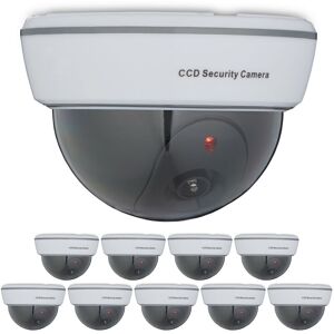 Set of 10 Dummy Cameras, Flashing led Light, Indoor & Outdoor, Burglar Deterrent, 8.5 x 12.5 x 12.5 cm, White - Relaxdays