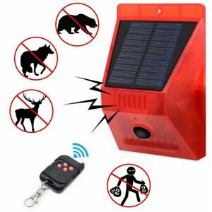 HOOPZI Solar Siren Alarm Loud Sound 129dB Strobe with Remote Control Motion Sensor for Home Farm Villa Outdoor, Alarm System and Accessories