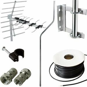 LOOPS Tv Aerial Install/Mounting Kit Coax Cable Cranked Mast Pole Bracket Clips