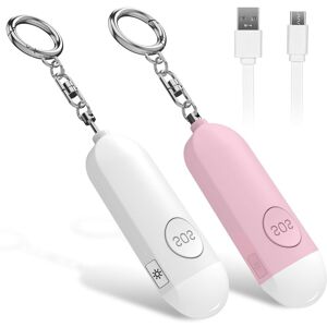 LINGHHANG 2pcs Rechargeable Pocket Alarm (Pink+White), Basic Personal Defense, Comes with 130DB Anti-Attack Siren and led Light, Suitable for Women, Kids and