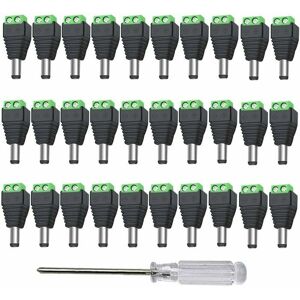 Dewdat - 30 Pieces 12V/24V dc Male Plug Connectors, 5.5 x 2.1 mm dc Power Adapter Screw Terminal Connector, for cctv Camera led Strip (Green)