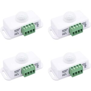 TLILY 4X DC 12V 24V Body PIR Motion Sensor Function Controller LED Switch Infrared Timer Switch White for Strips