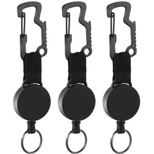 Sollbry 3pcs Retractable Key Chain Reel Heavy Duty Badge Holder with 63.5cm/25inch Steel Wire Rope, Black D