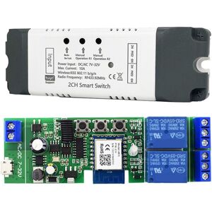 TLILY Tuya Smart WiFi Switch Relay Module 2 CH AC/DC 7-32V RF/APP Wireless Remote Control Home for Alexa