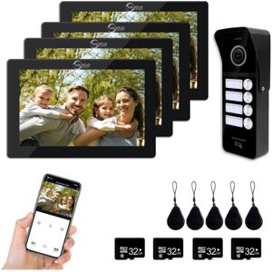 GOTRAYS 1080P Video Intercom (Wired Doorbell), Doorbell for 4 Families, 7 Inch Touch Screen, Unlockable, Two-Way Intercom (Black) GOTRAYS 1080P Video Intercom (Wired Doorbell), Doorbell for 4 Families, 7 Inch Touch Screen, Unlockable, Two-Way Intercom (Black)