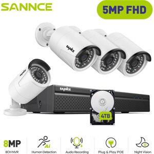 Sannce - 5MP H.264+ PoE nvr poe Surveillance Kit 8 Channel with 4 cctv Cameras 5MP Recorder IP66 Waterproof Security Camera System for Indoor Sannce - 5MP H.264+ PoE nvr poe Surveillance Kit 8 Channel with 4 cctv Cameras 5MP Recorder IP66 Waterproof Security Camera System for Indoor
