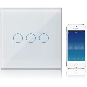 MEMKEY Smart Connected Switch 3 Gang 1 Way Alexa/Google Assistant Compatible, WiFi Touch Switch White Glass Panel with Timer Function, Tuya/Smart Life App MEMKEY Smart Connected Switch 3 Gang 1 Way Alexa/Google Assistant Compatible, WiFi Touch Switch White Glass Panel with Timer Function, Tuya/Smart Life App
