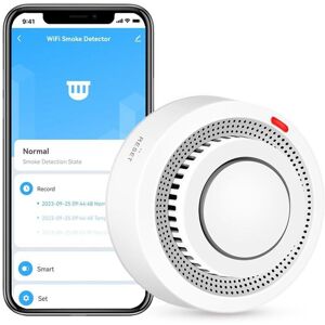 Smart Wi-Fi smoke detector, fire alarm, wireless home smoke alarm with app notification (battery not included) Smart Wi-Fi smoke detector, fire alarm, wireless home smoke alarm with app notification (battery not included)