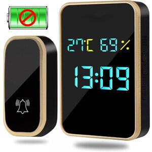 CYSLMUK Wireless Doorbell Outdoor Waterproof Automatic Battery-Free with Temperature, Humidity and Time Display Gold and Black CYSLMUK Wireless Doorbell Outdoor Waterproof Automatic Battery-Free with Temperature, Humidity and Time Display Gold and Black