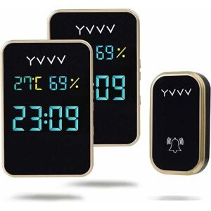 IKODM Wireless Doorbell, Waterproof Chimes without batteries, Doorbell equipped with a temperature and humidity sensor, display time, Kit of 1 Waterproof IKODM Wireless Doorbell, Waterproof Chimes without batteries, Doorbell equipped with a temperature and humidity sensor, display time, Kit of 1 Waterproof